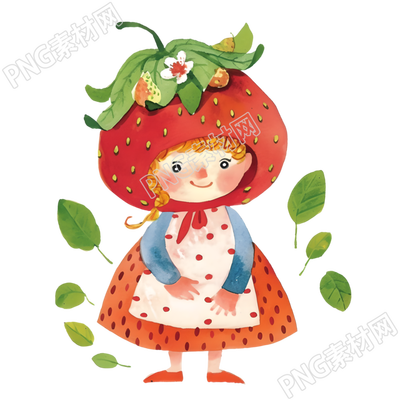 草莓女孩儿童水彩插图素材