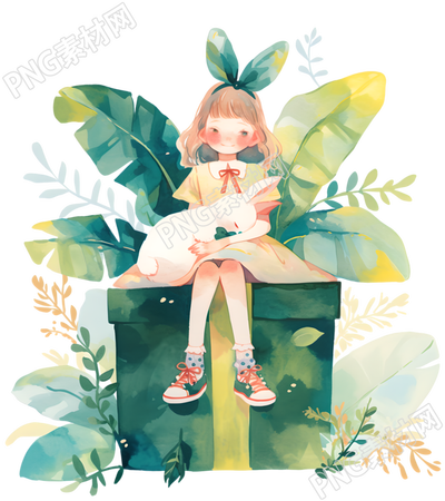 漫畫風(fēng)女孩兒童水彩素材