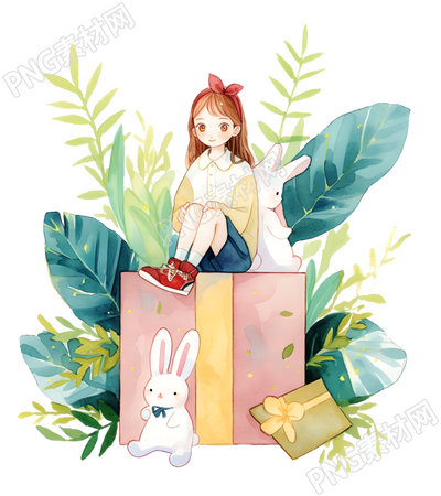 可愛女孩兒童水彩素材