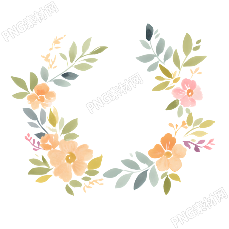 水彩植物花环插画