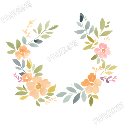 水彩植物花环插画