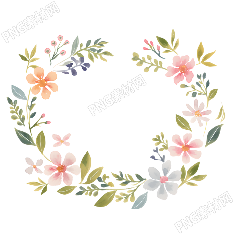 水彩植物花环插图