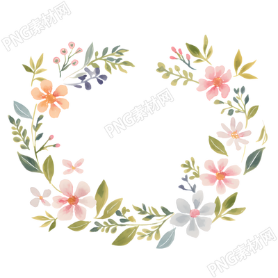 水彩植物花环插图