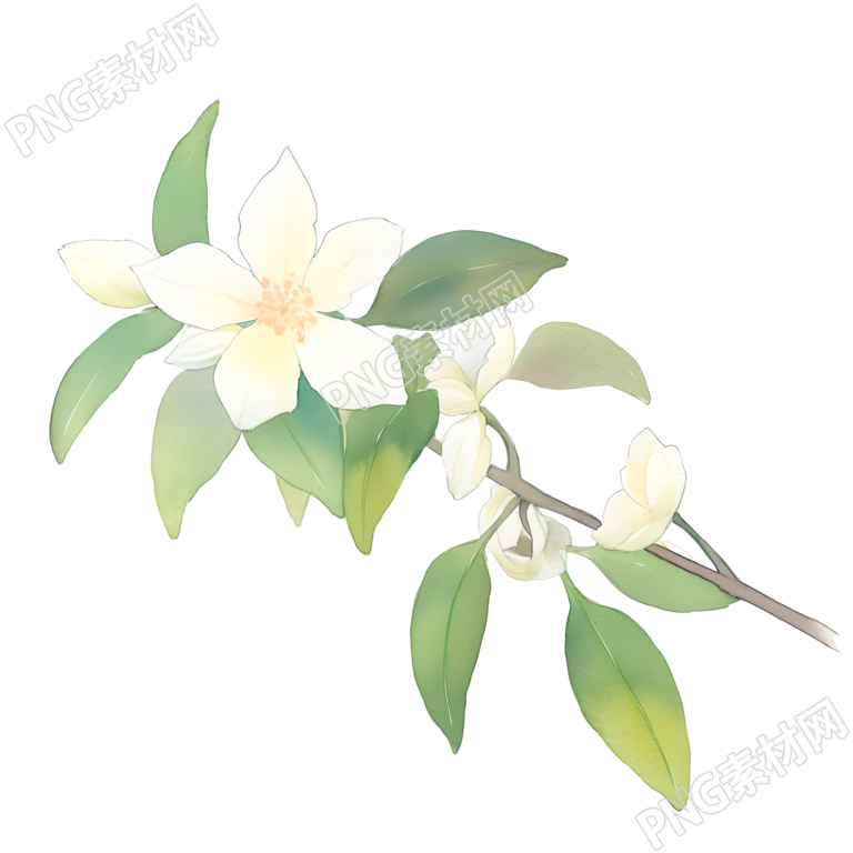 水彩植物小白花插画