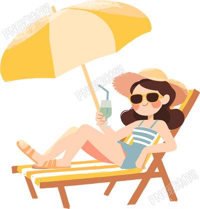 夏季防暑躺椅女孩素材
