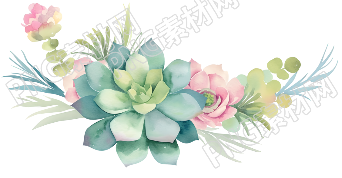 水彩多肉花环素材