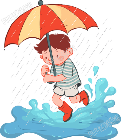 暴风雨中的男孩插画