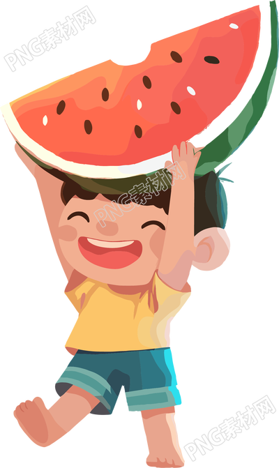 吃西瓜透明背景插图