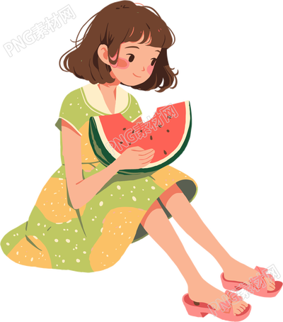 吃西瓜平面插画