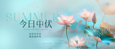 今日中伏小清新蓝色微信公众号首图