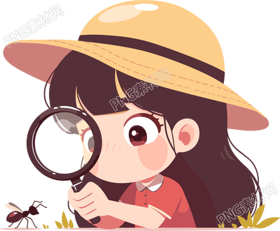 卡通孩子观察昆虫插画