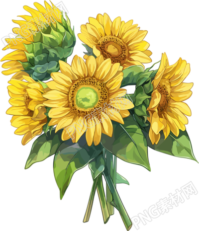 向日葵花束简约插图