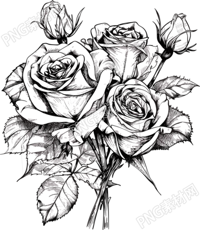 玫瑰花素描插画素材