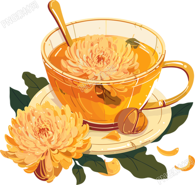 菊花茶清新茶杯插画