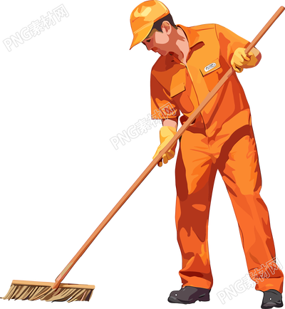 环卫工扫地插画