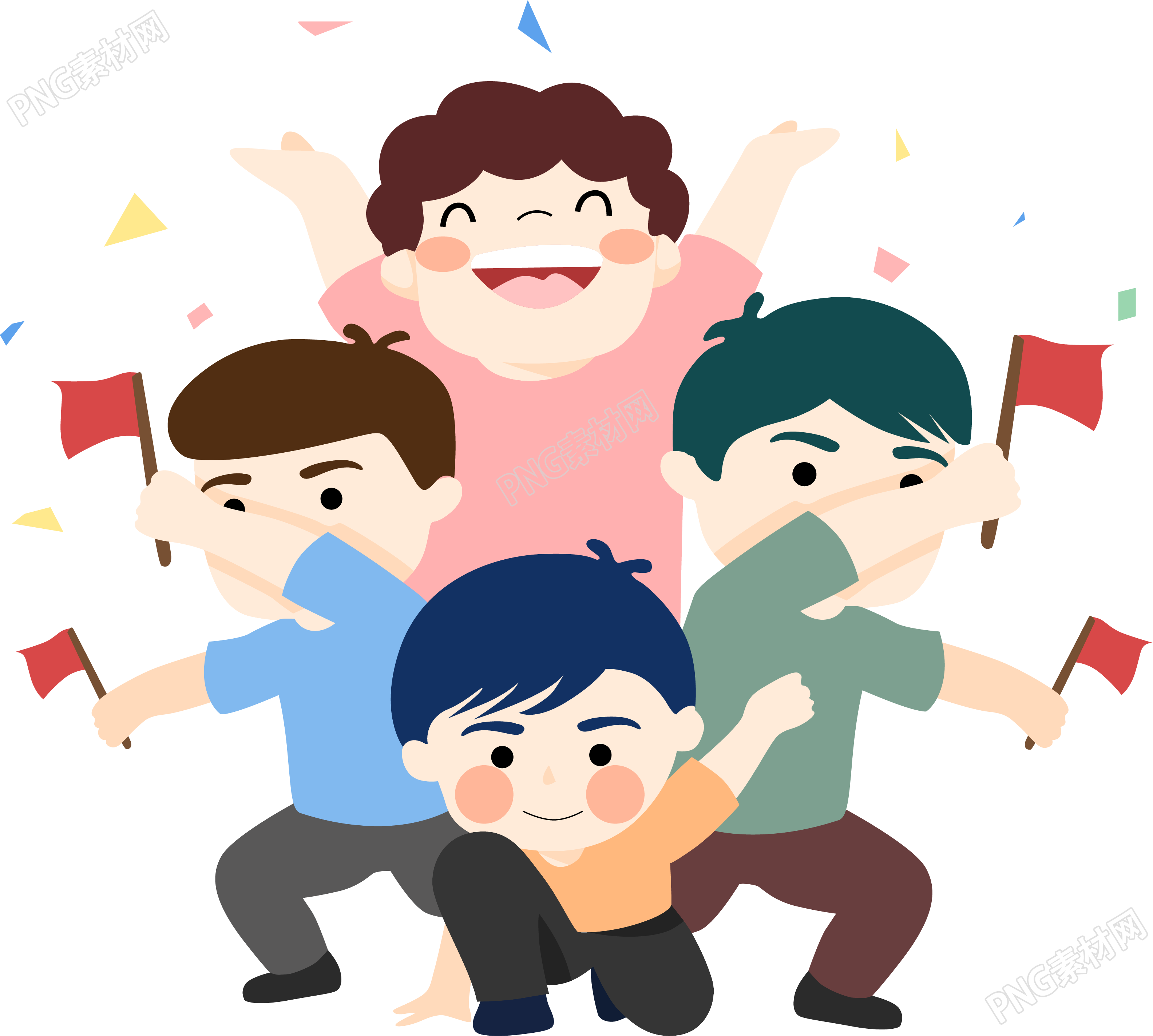 手绘挥动红旗的庆祝人物