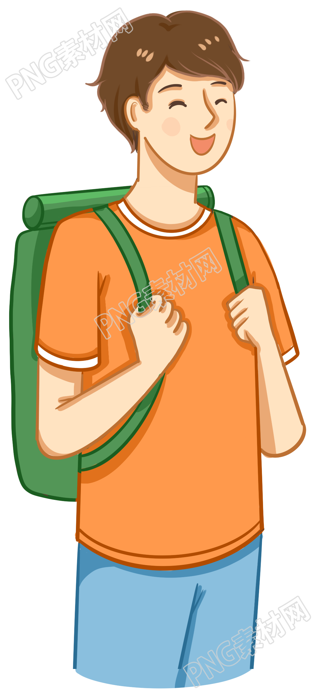 手绘男孩背包学生