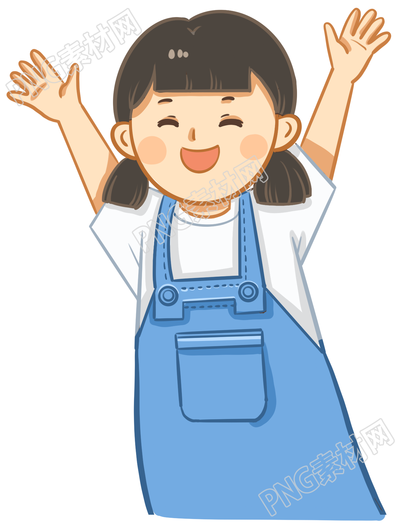 双马尾女孩举手欢庆
