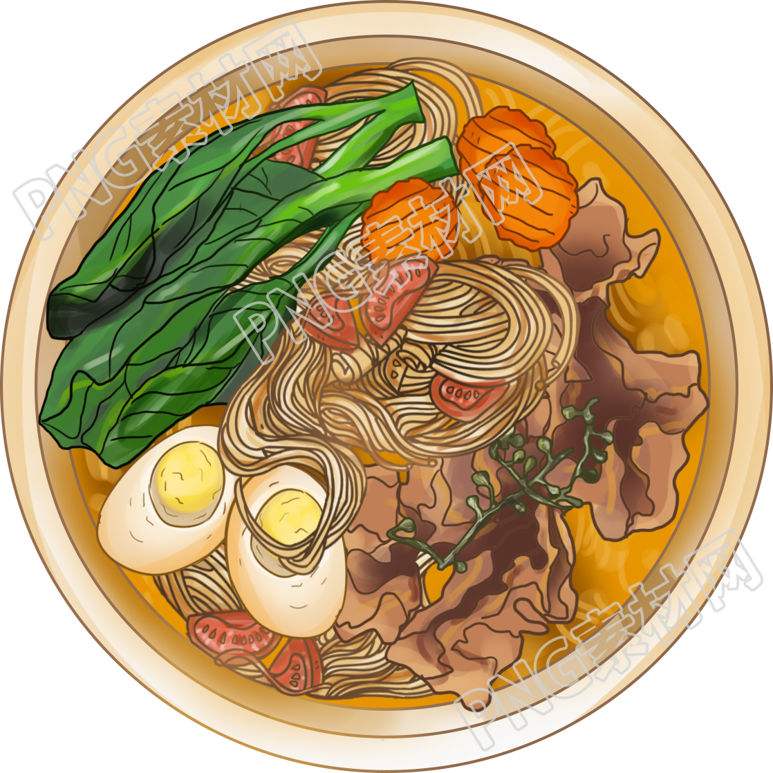 手绘美食插画牛肉面