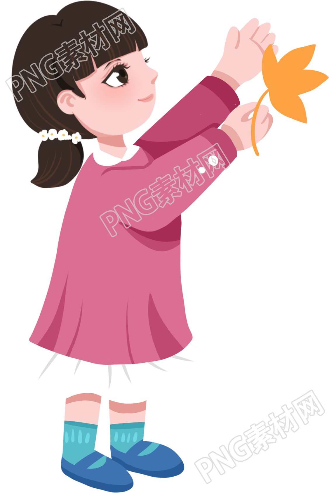 秋天小女孩手拿枫叶