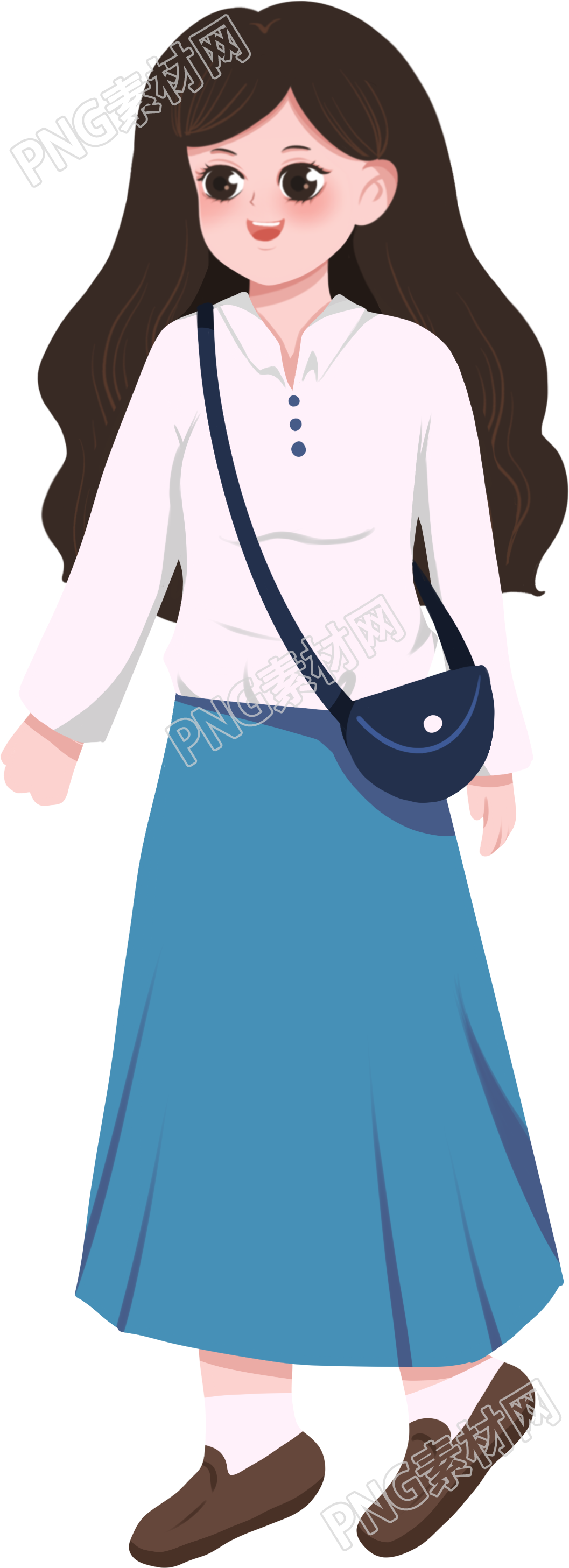 背斜挎包长发女生出游
