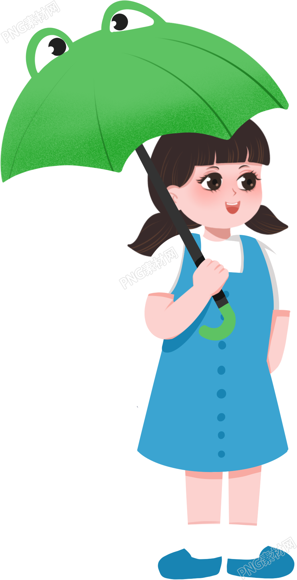 撑青蛙伞的可爱女孩素材