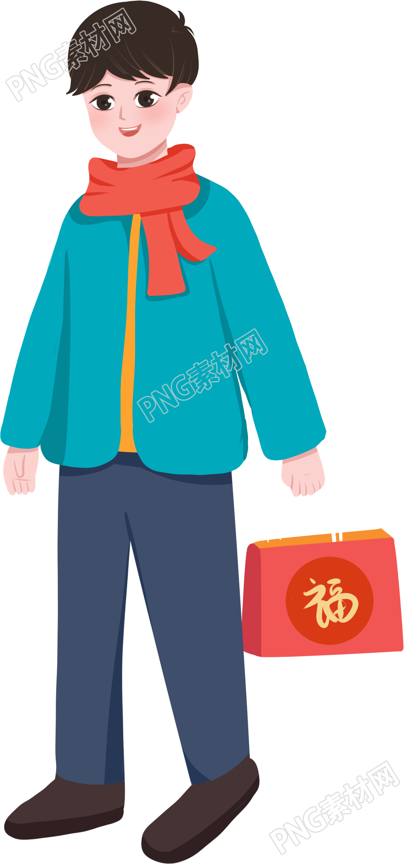 春节提礼物拜年的成年男生素材