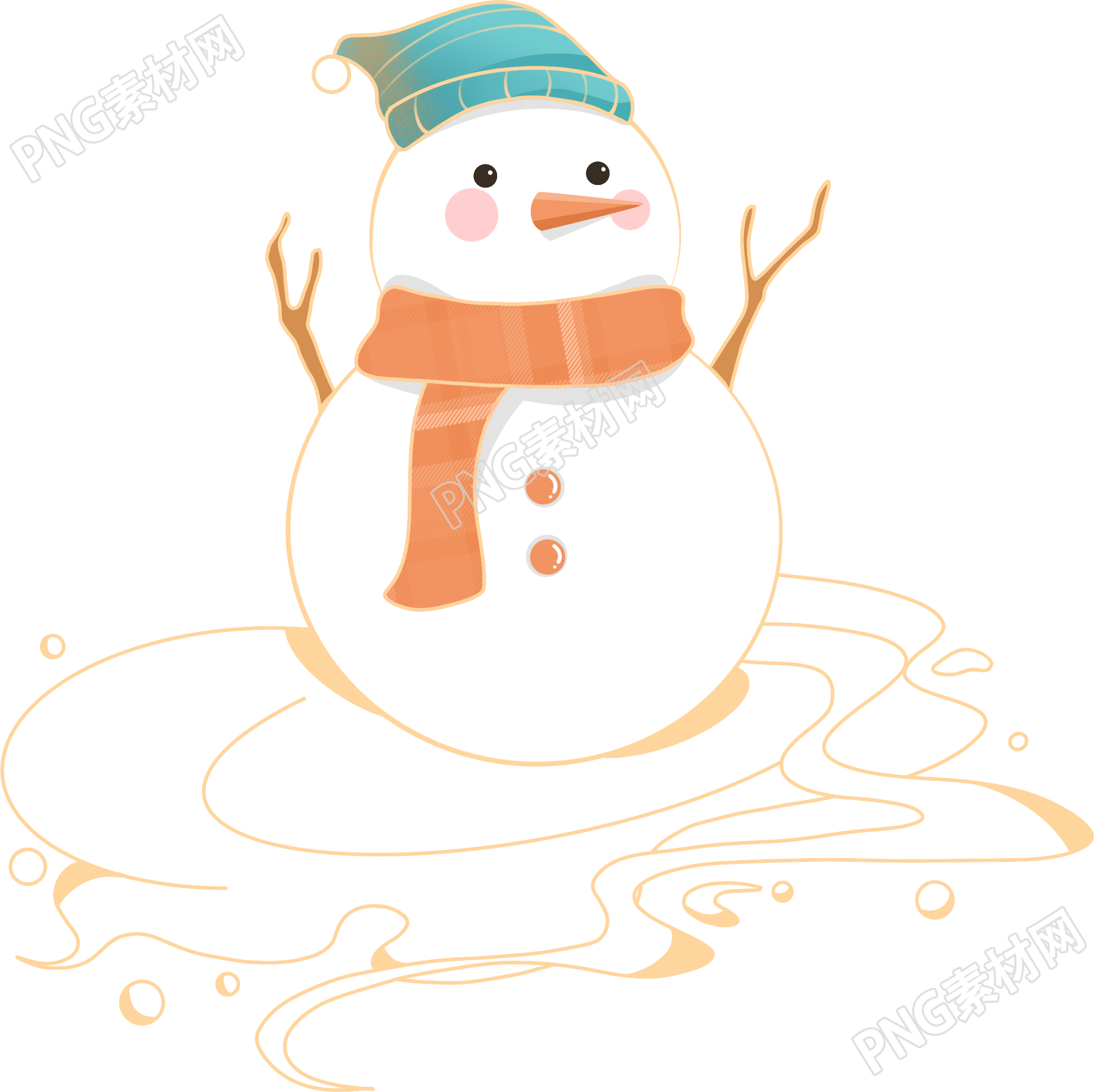卡通可爱的在雪地中堆得雪人素材