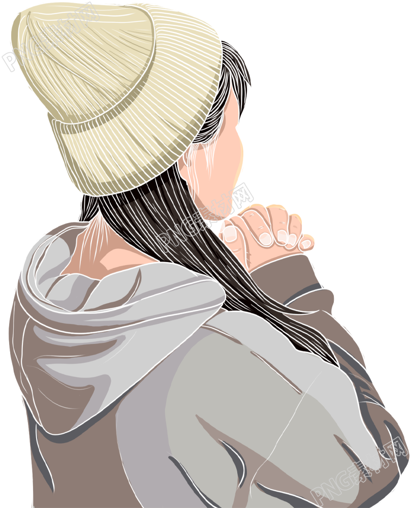 手绘祈祷女孩背影图片