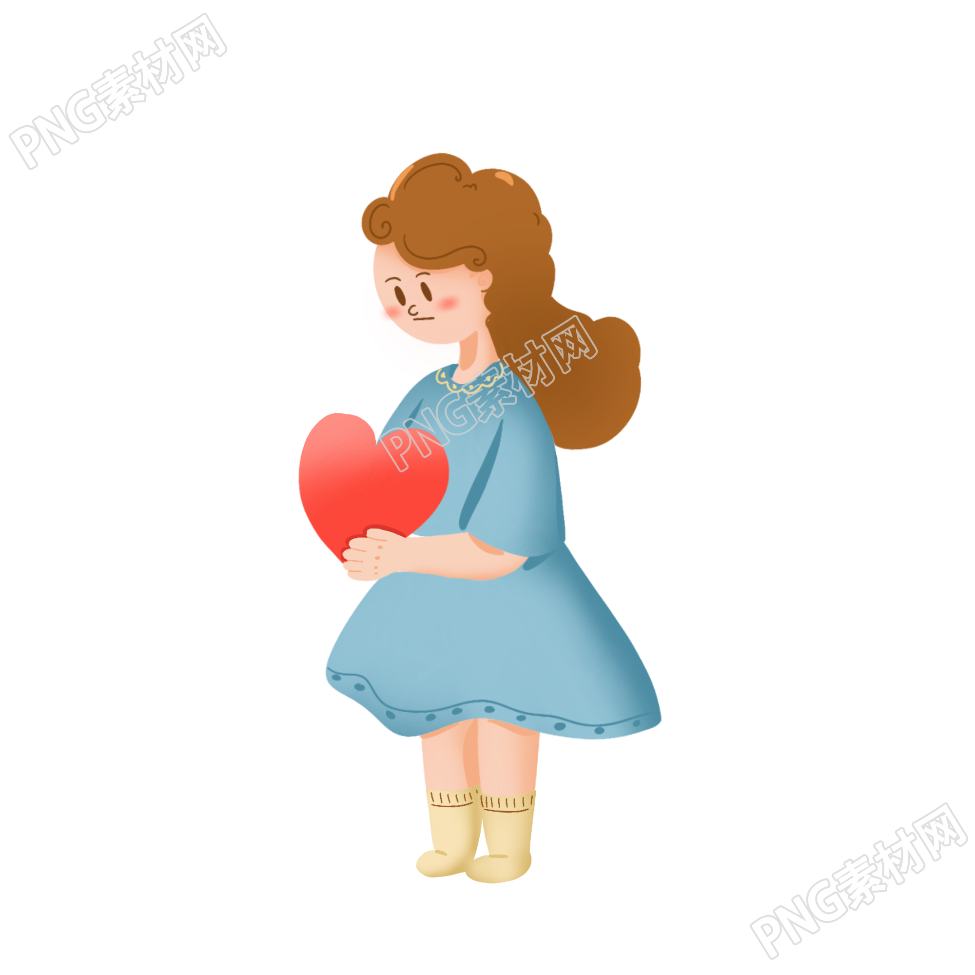 手捧插画手捧爱心的女生透明底图片素材