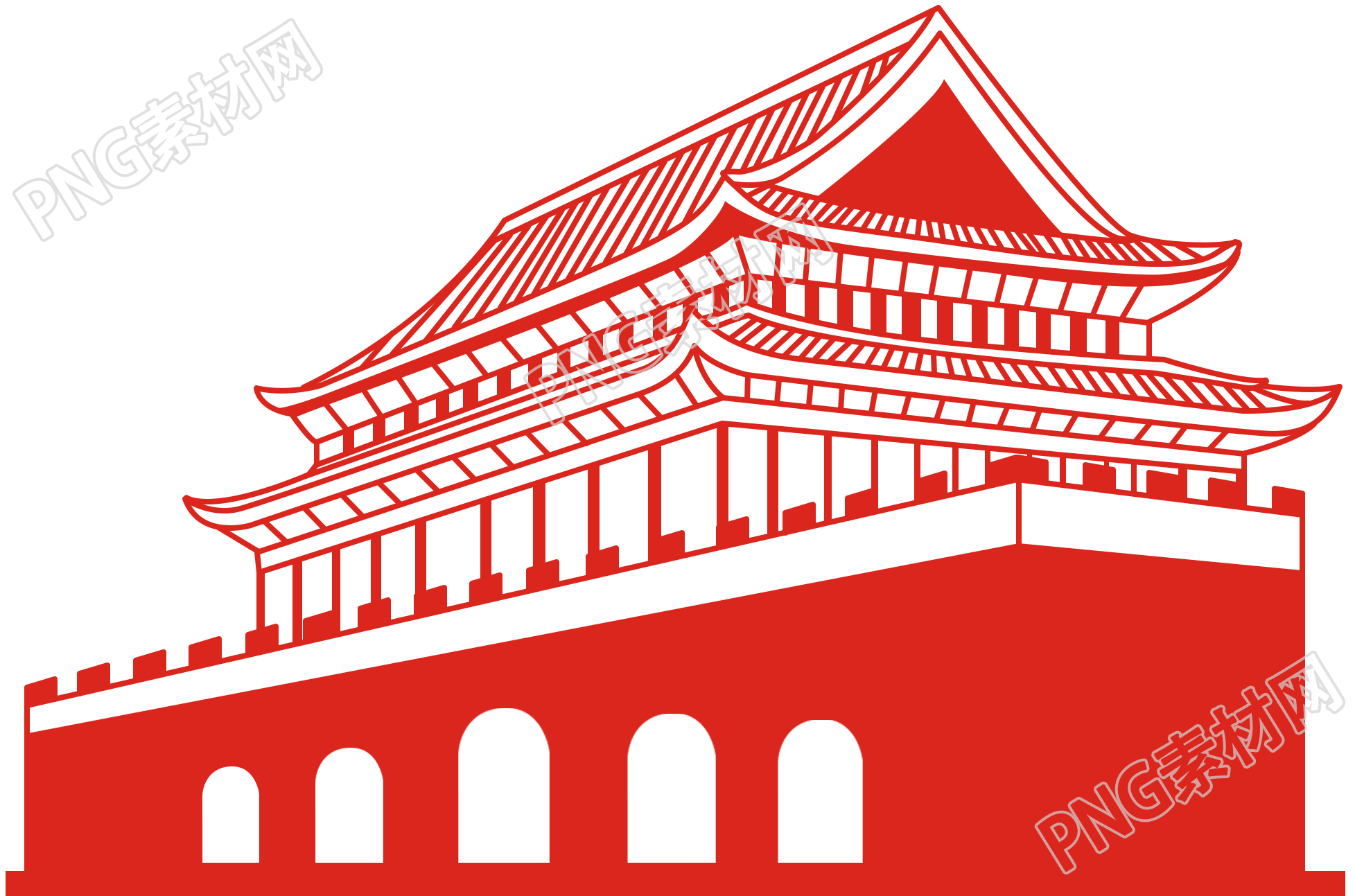 卡通手绘天安门侧面剪影免抠png素材