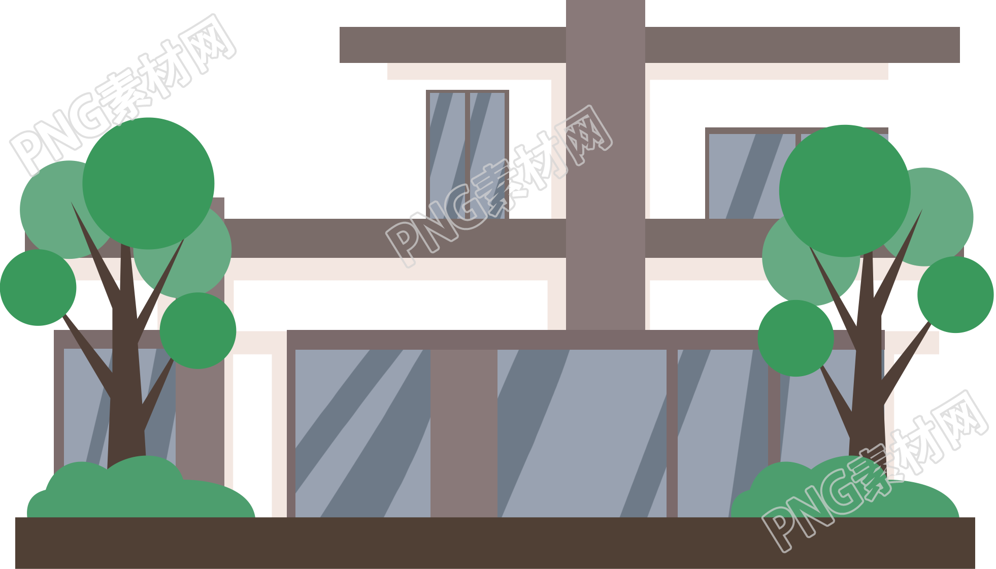卡通手绘建筑植物免抠png素材