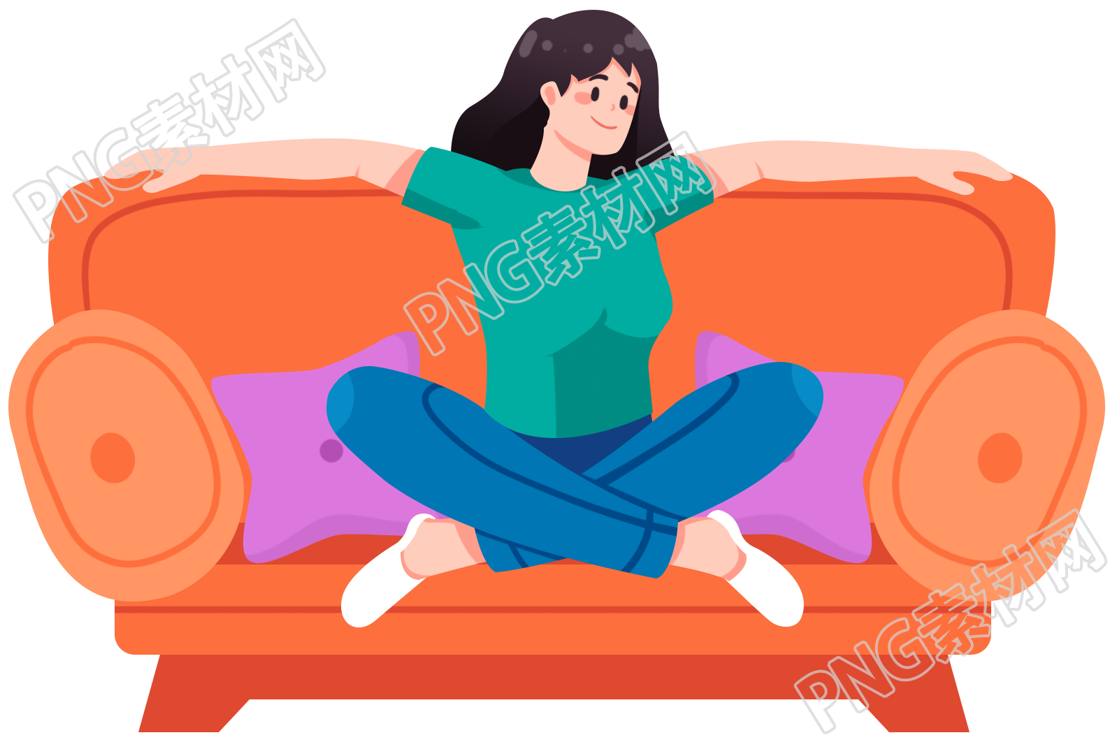 卡通手绘坐在沙发上的女孩免抠png素材