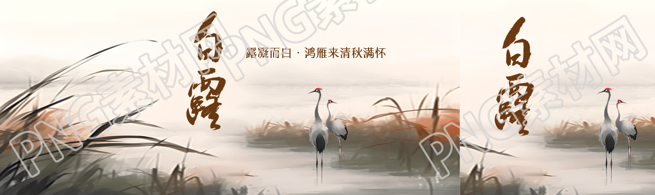 秋季湿地水墨画白露节气宣传公众号封面图
