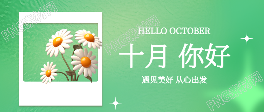十月你好白色小雛菊3D風(fēng)格微信公眾號首圖