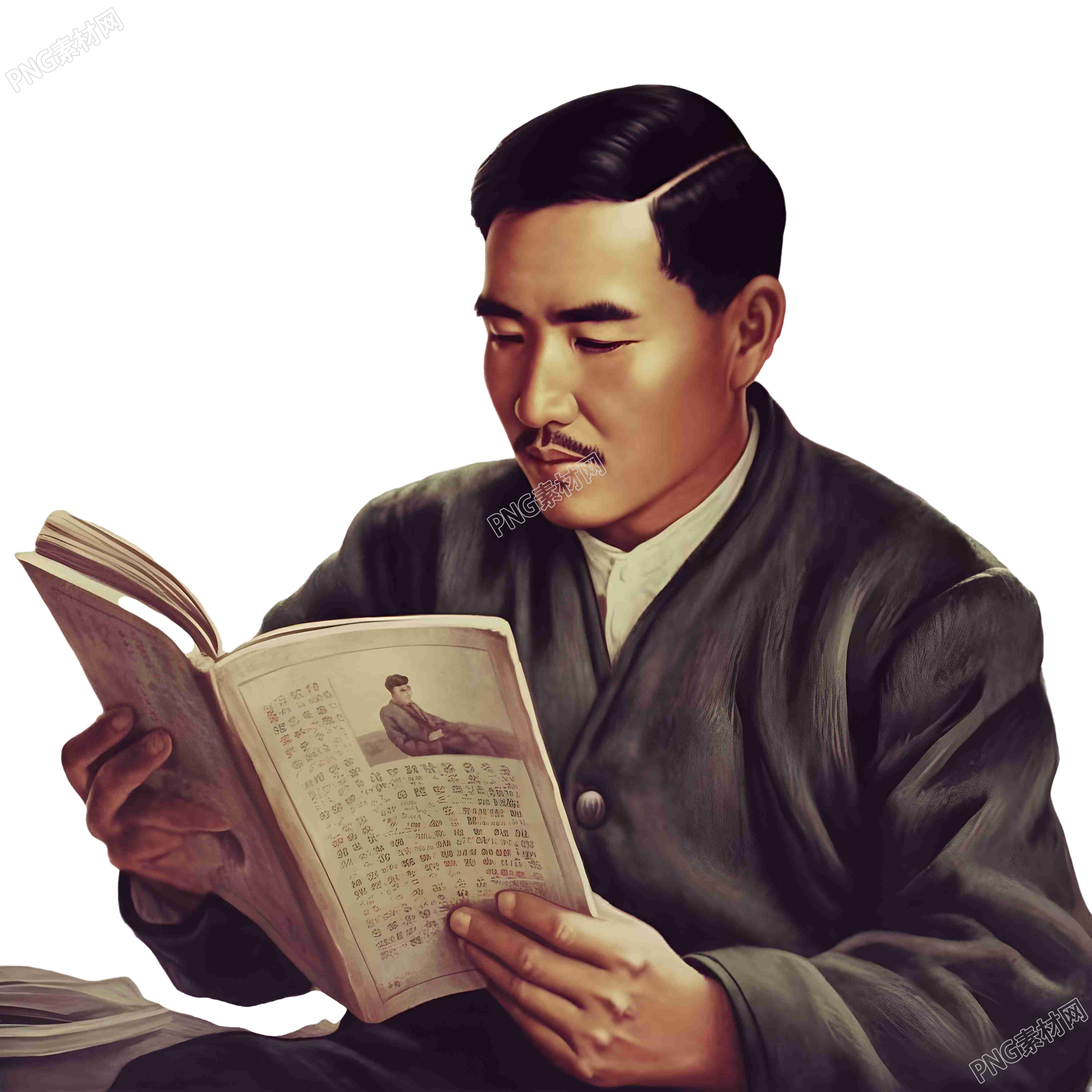 創(chuàng)意設(shè)計(jì)商業(yè)素材:男子閱讀書籍的彩色插圖素材