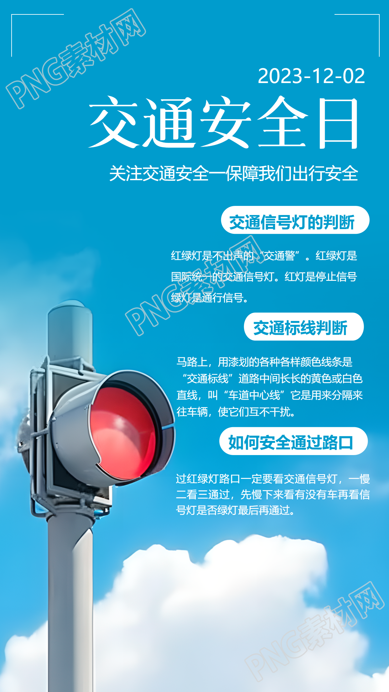 交通安全日交通信号灯判断知识科普手机海报