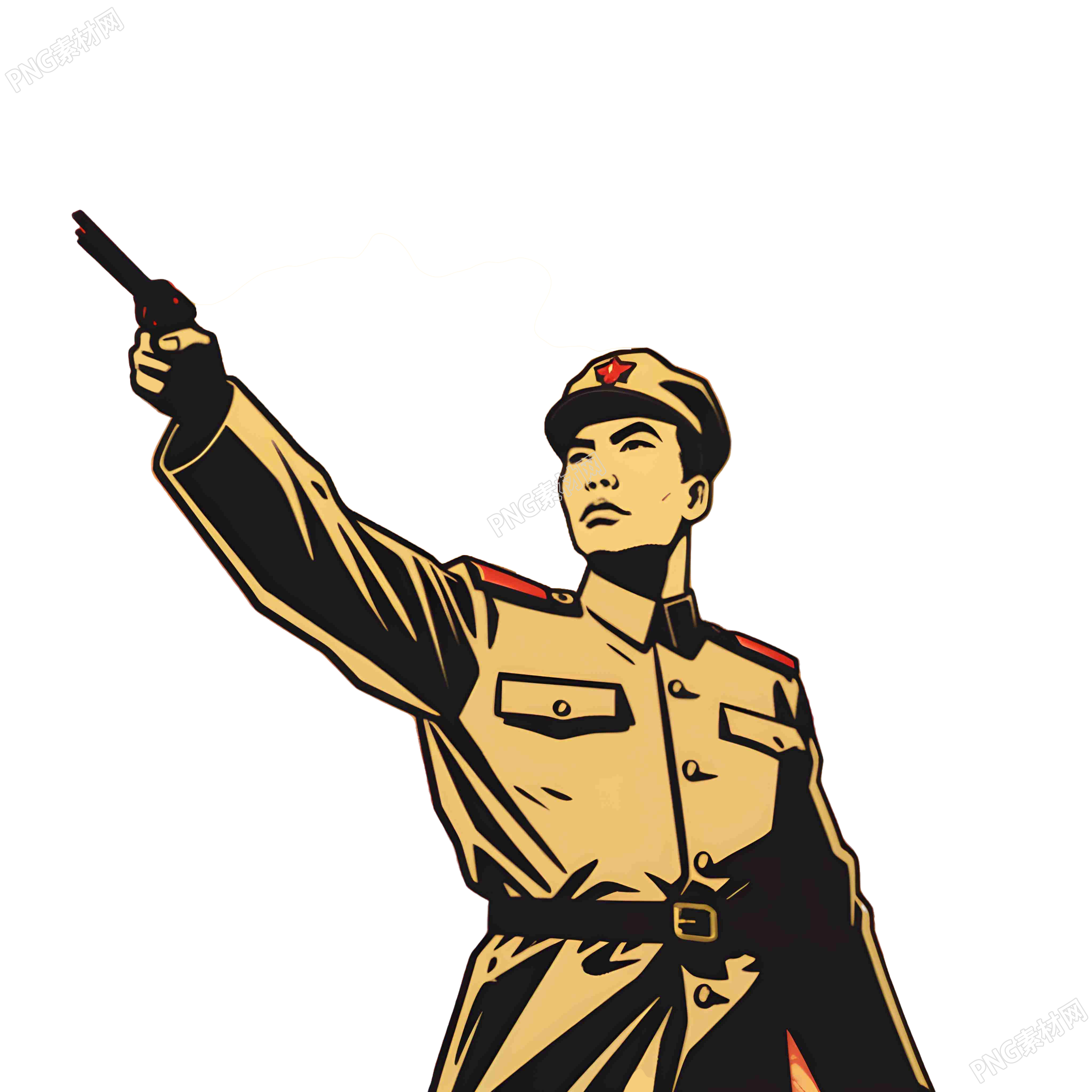 太陽背后軍裝男子握槍素材