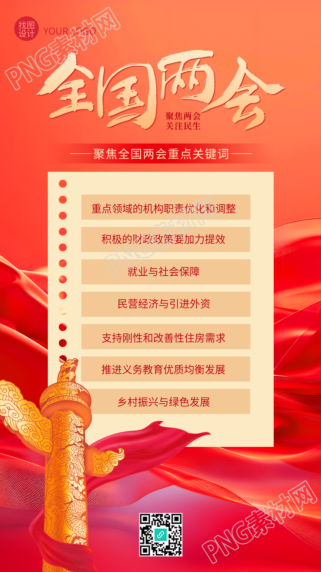 全国两会重点关键词宣传手机海报