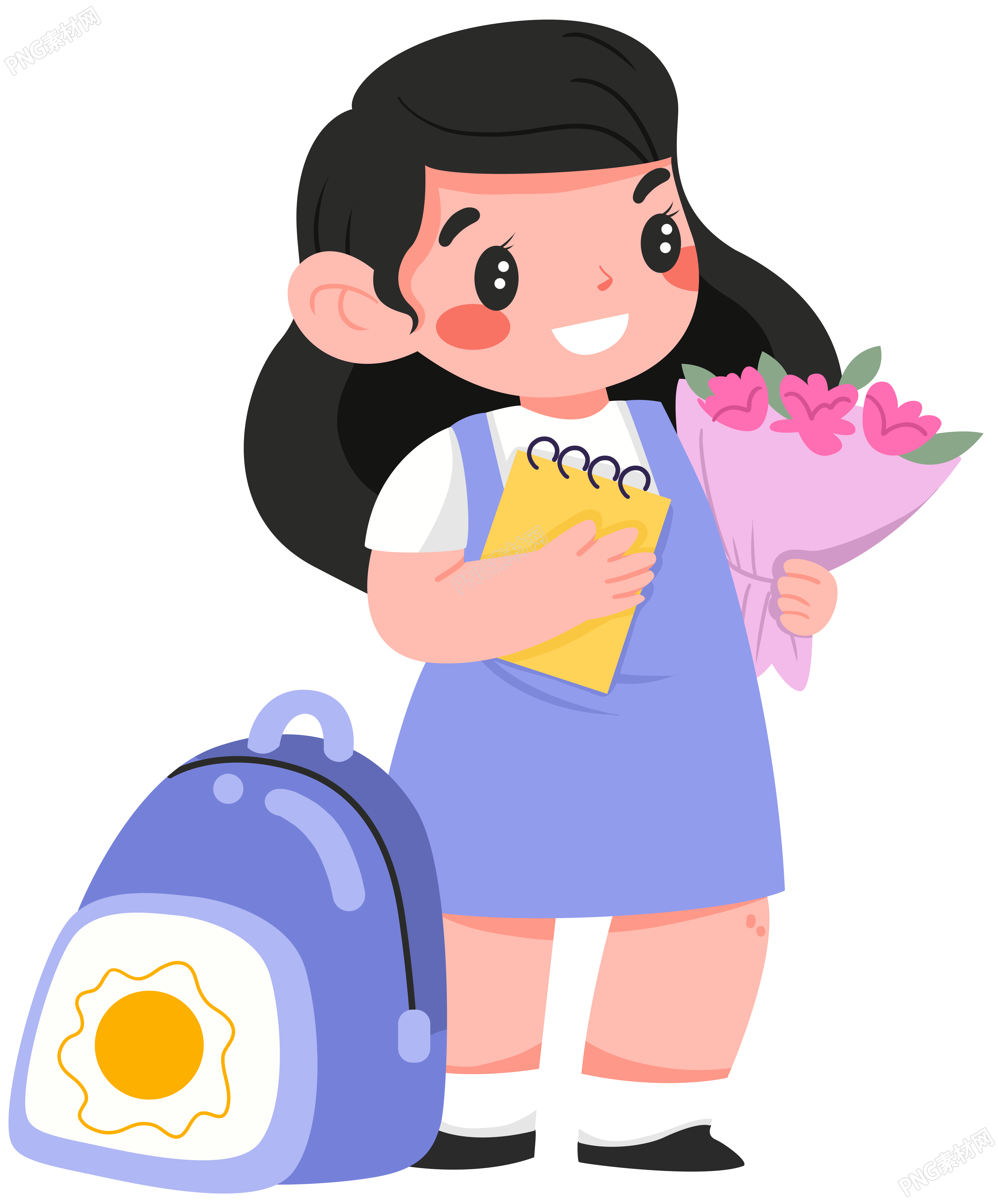 学校开学季：女孩怀抱鲜花迎新元素