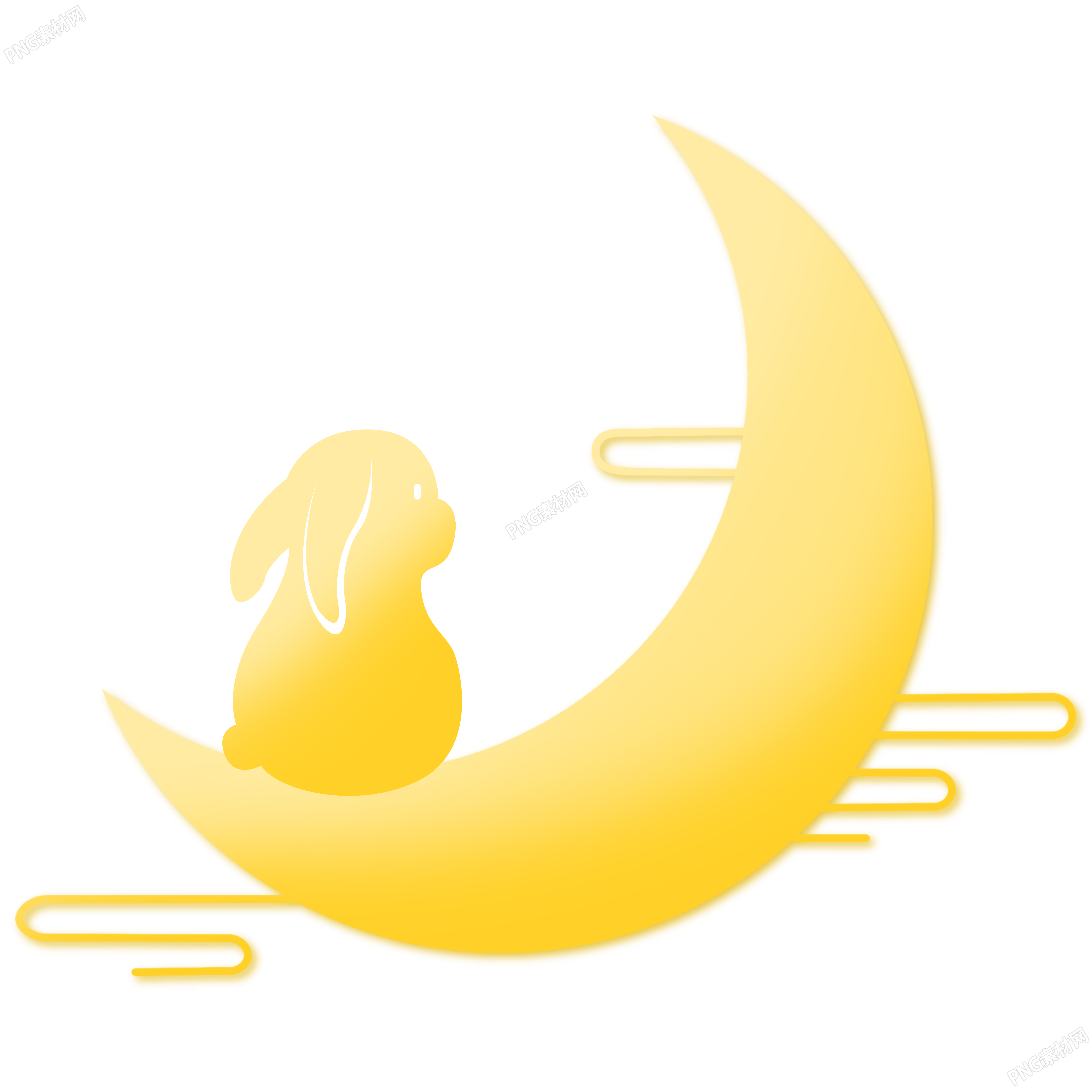 手绘中秋节国风月亮玉兔插画素材