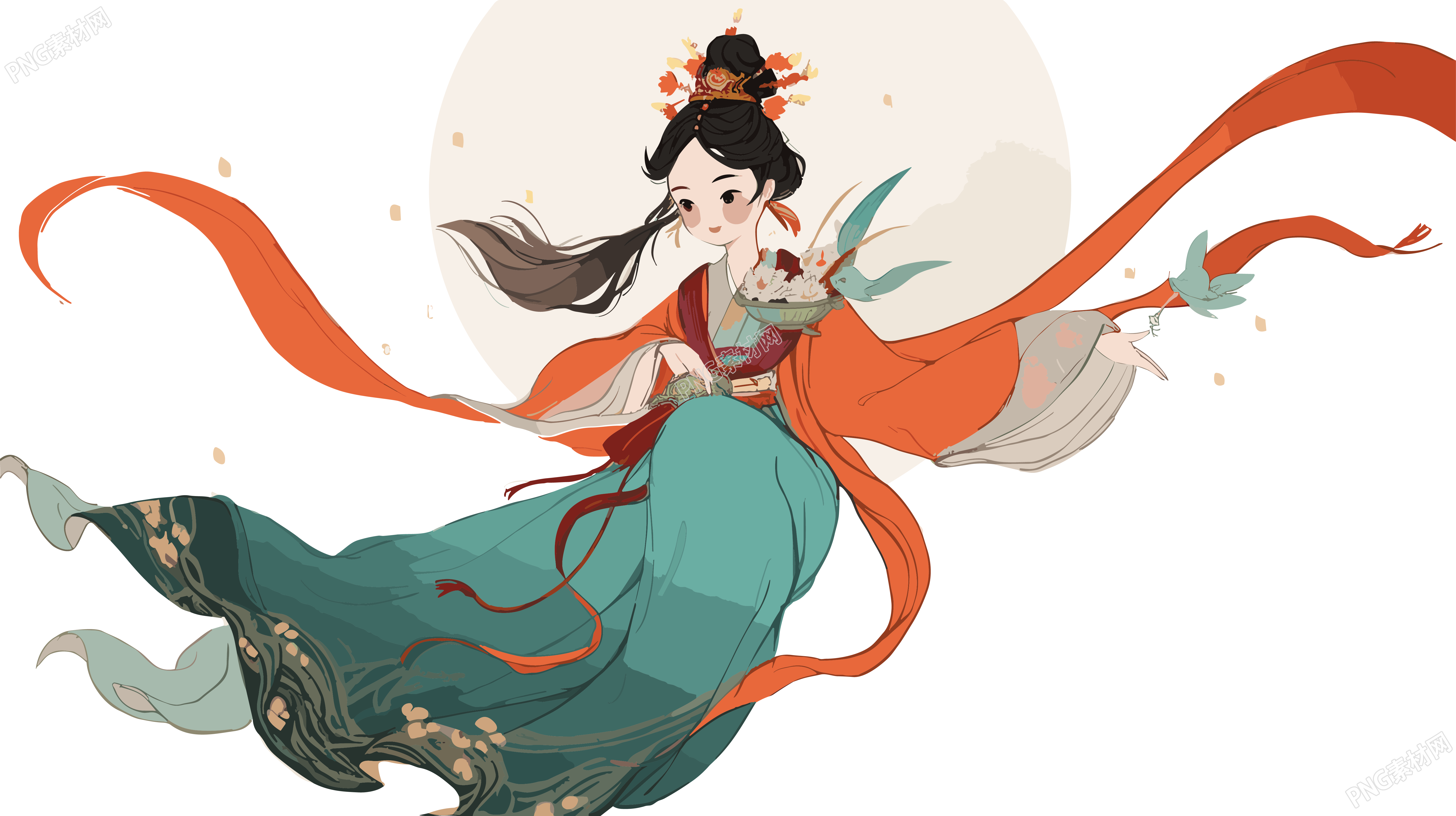 古风嫦娥仙子手持玉兔飞向明月
