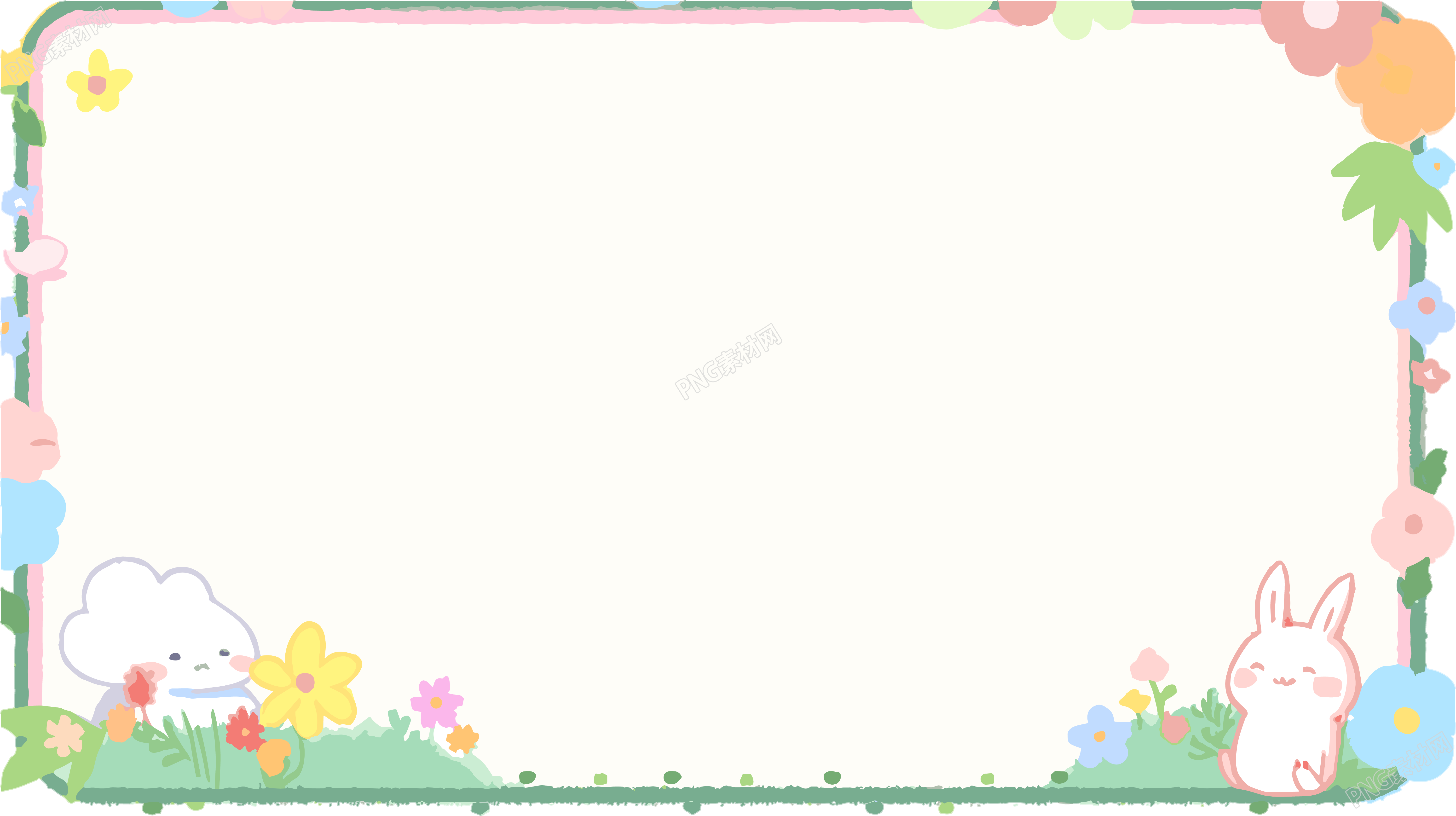 乖巧小兔子卡通边框商用插画
