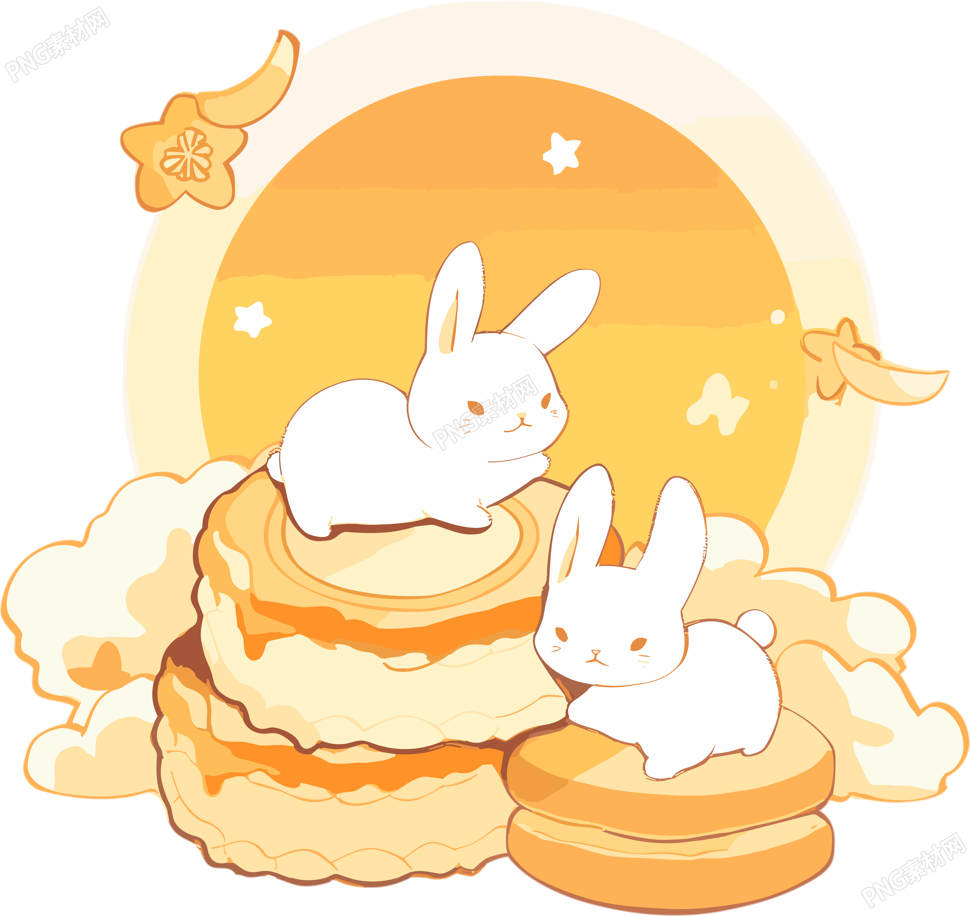 清新可爱白兔与月饼插画素材