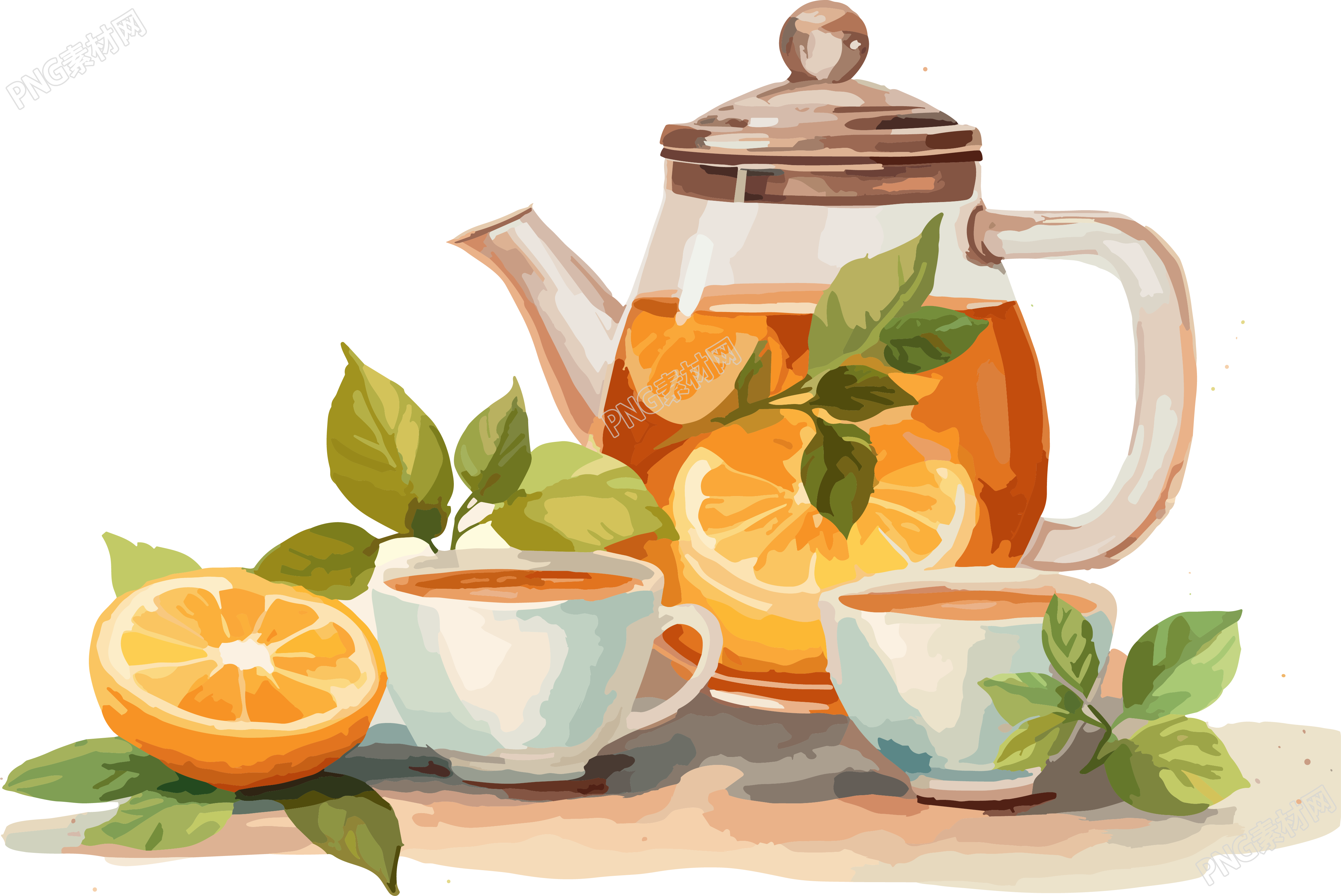 茶叶与茶壶动画插画设计素材