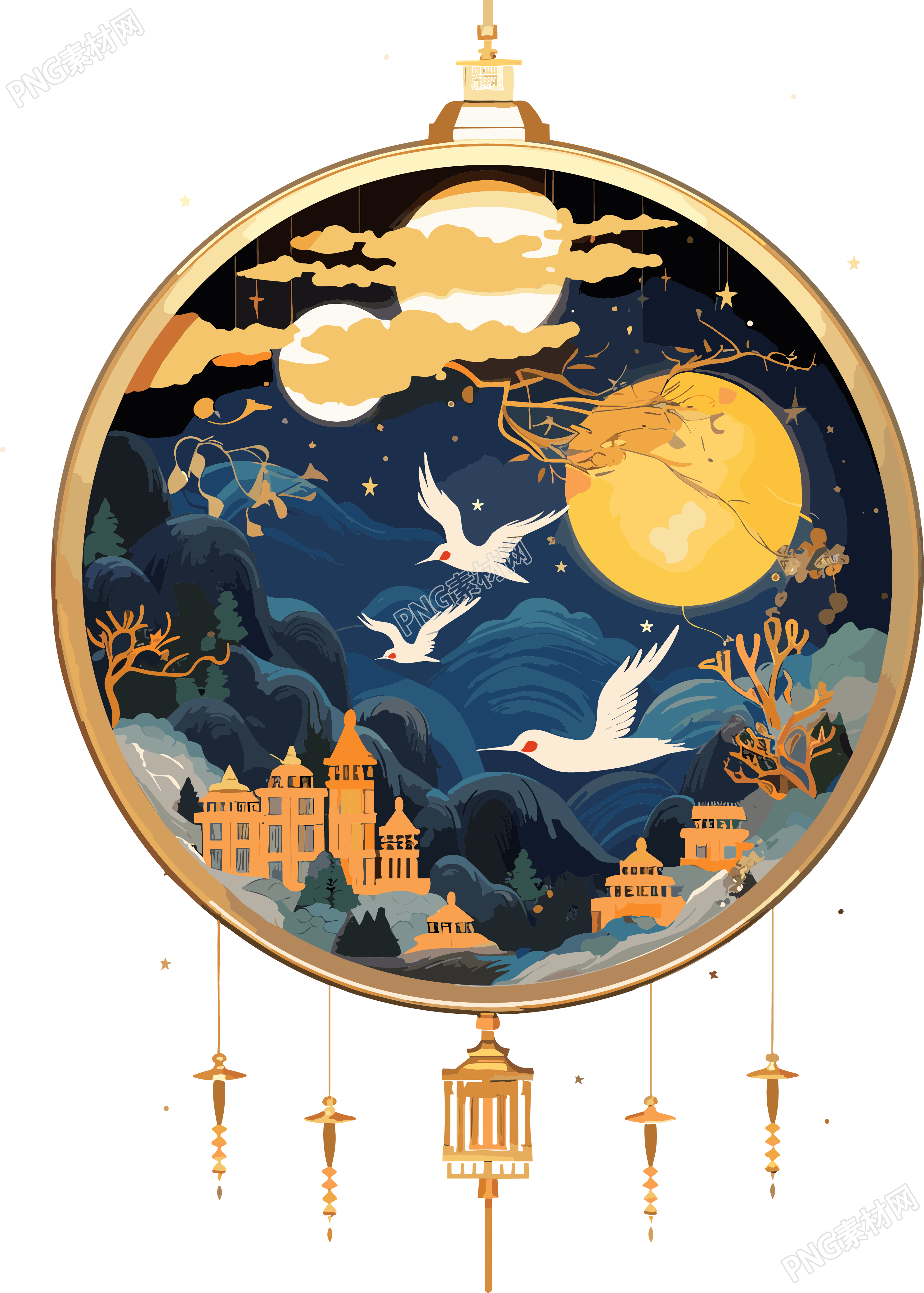 神奇童书插画:暗金与深蓝的宇宙景观素材