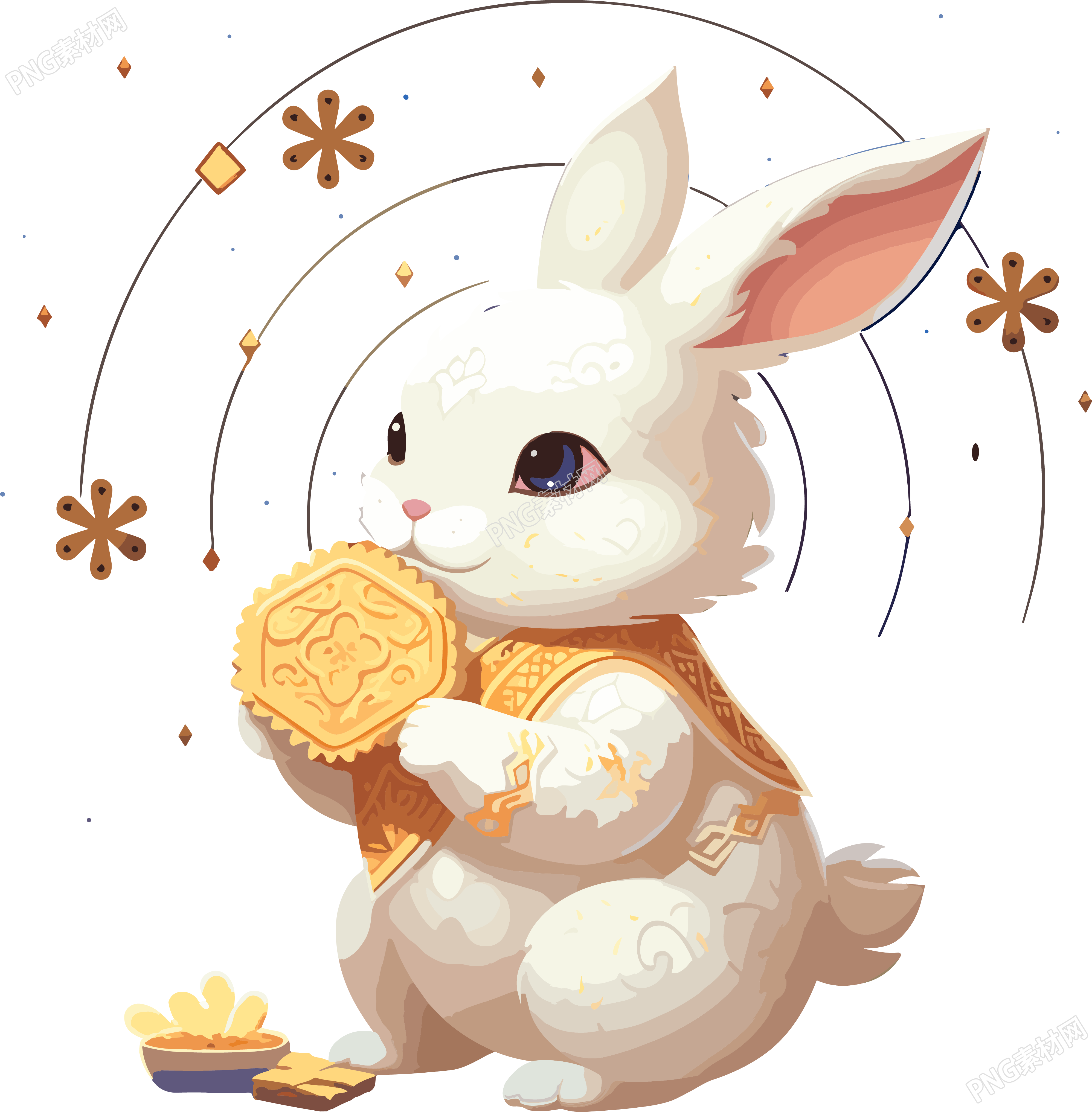 星星艺术组风格的白兔握着一盘饼干的插画