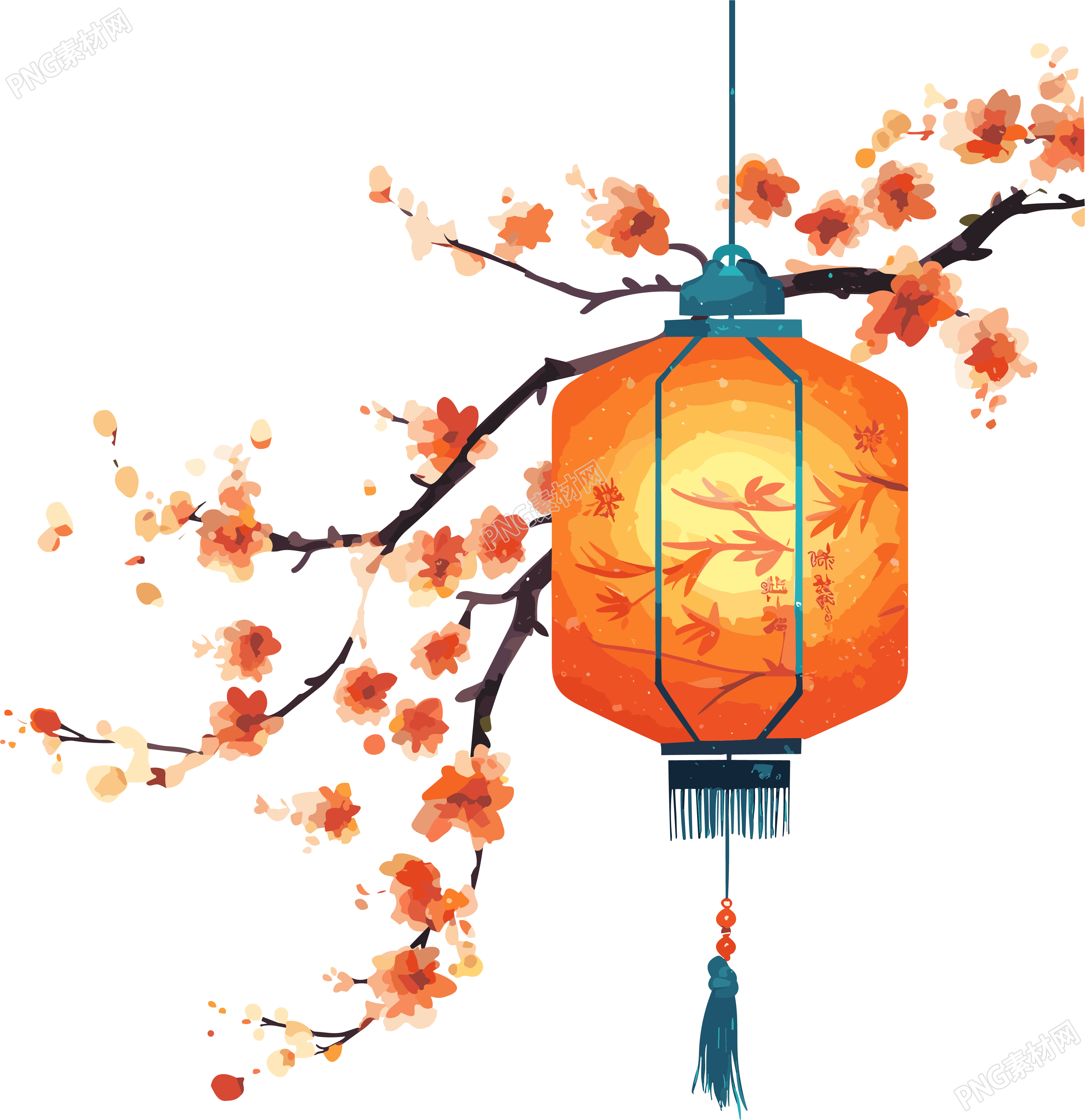 创意设计元素-华丽中式灯笼插画