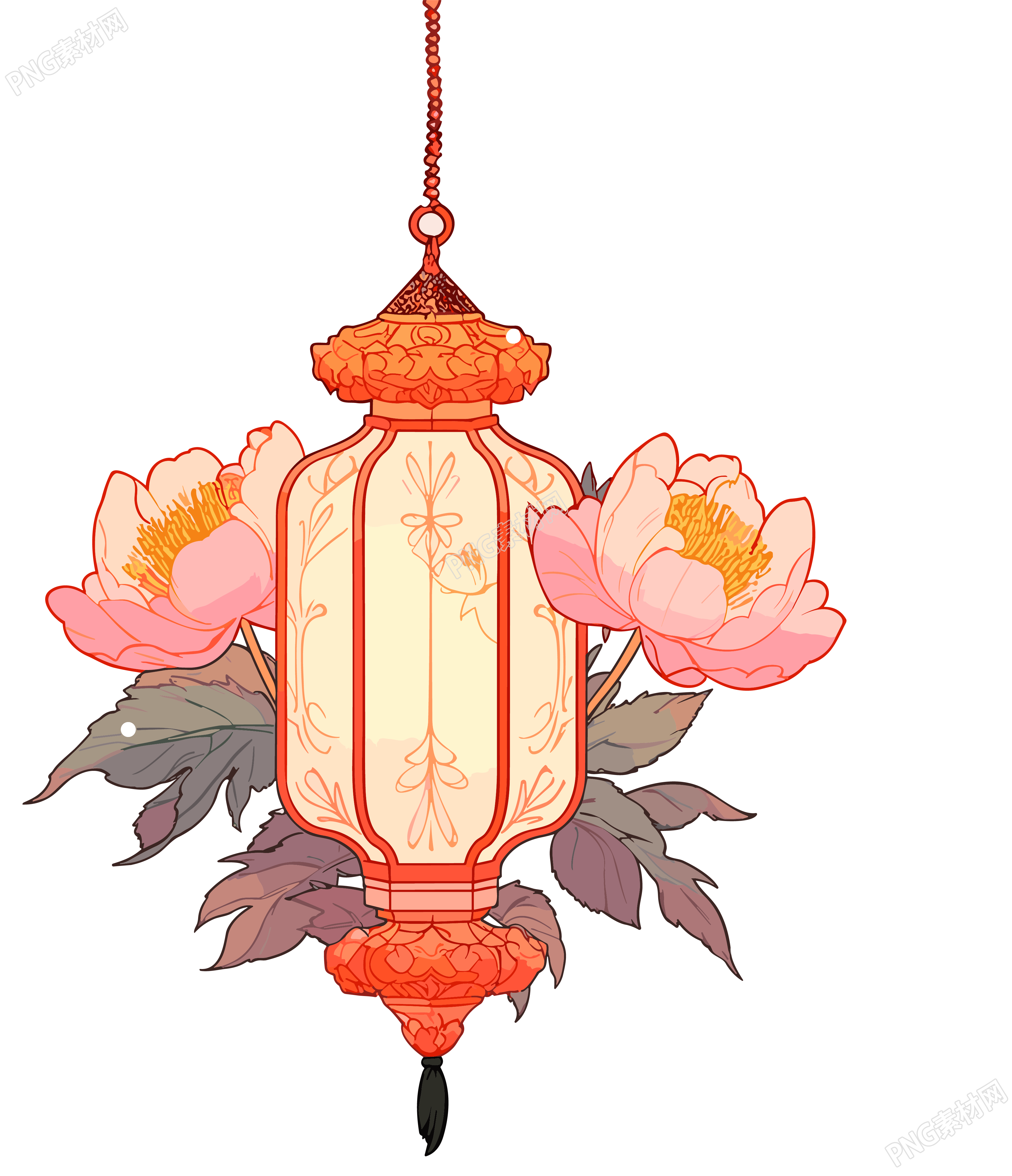 唯美花灯透明背景插画素材