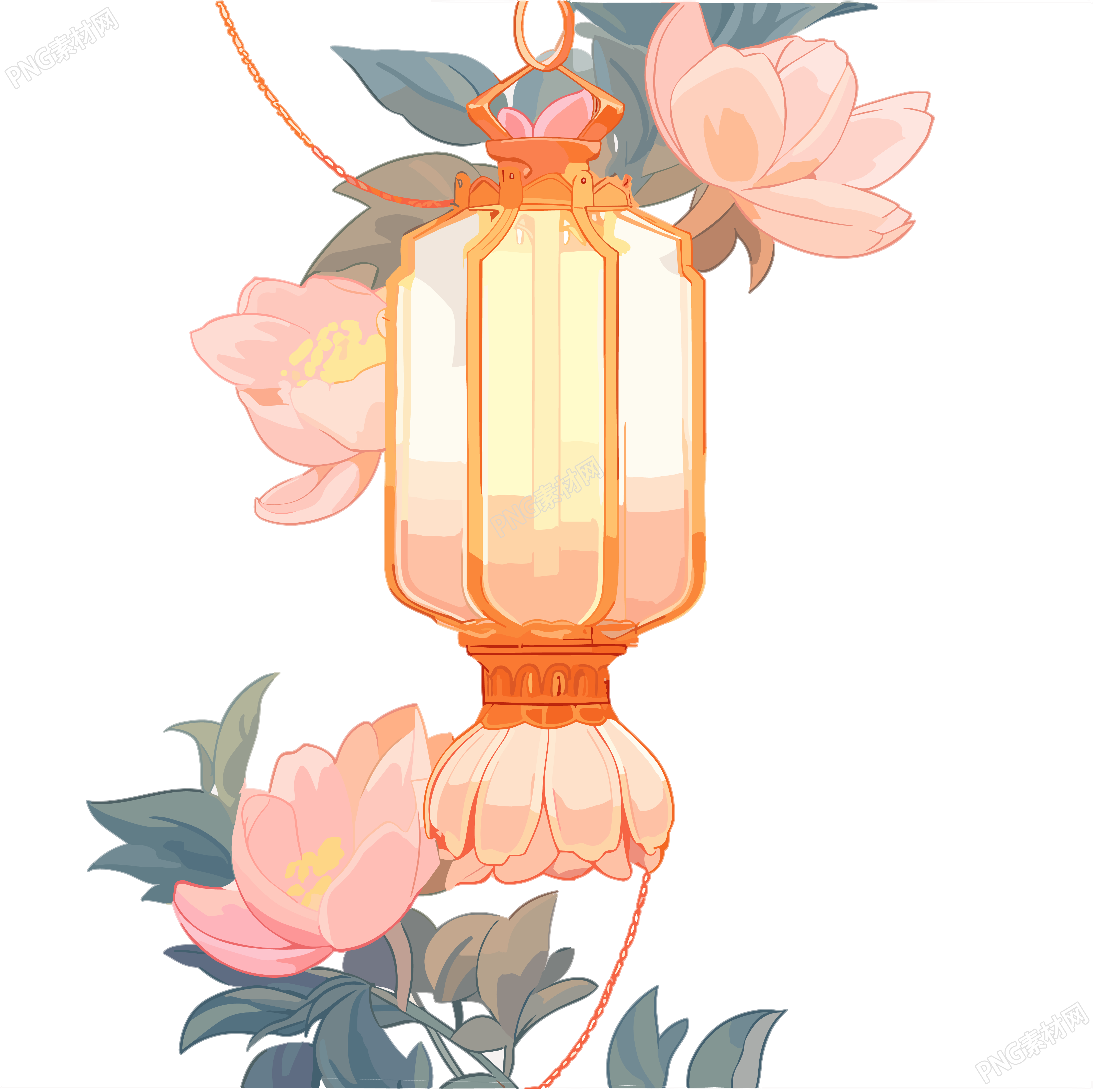 手绘平面风格花灯插画素材